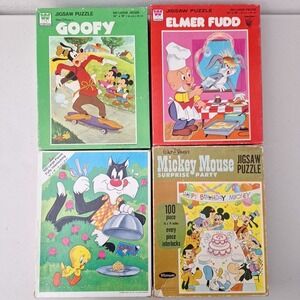 Vtg '69-'77 Disney 100 Pc Puzzles Bugs Bunny Elmer Fudd Pluto Mickey MADE IN USA